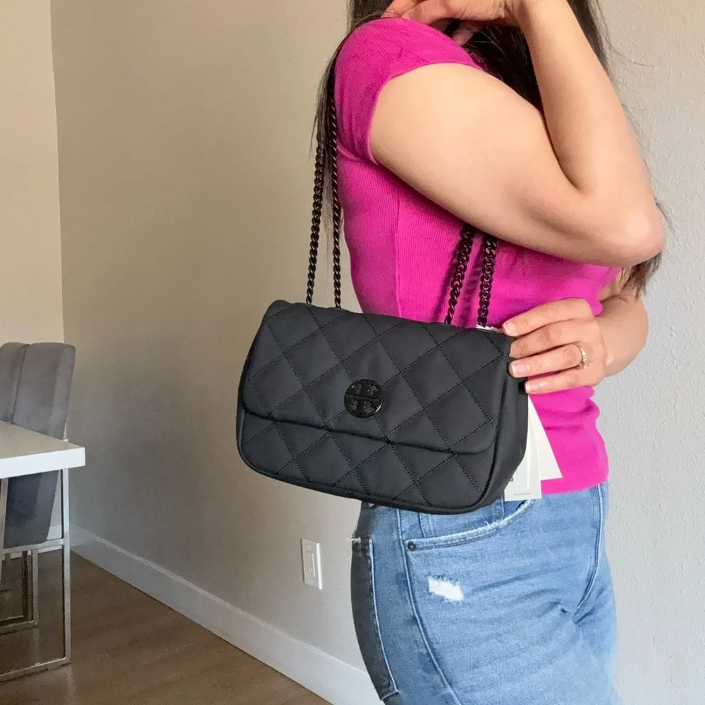 NWT , Tory Burch willa matte small shoulder Black Crossbody Bag